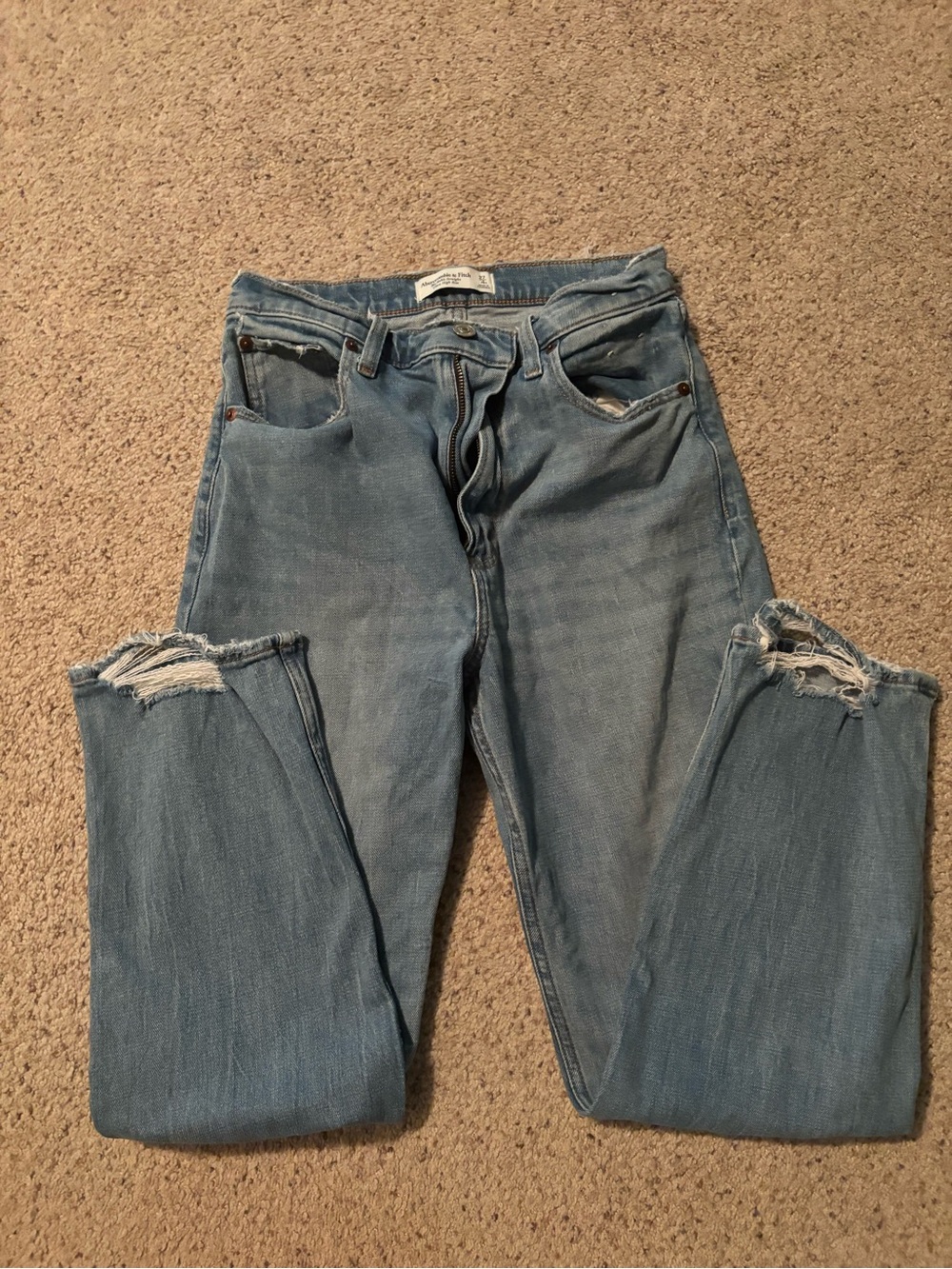 Abercrombie & Fitch Light Blue Slim Straight Jeans with Knee Rips
